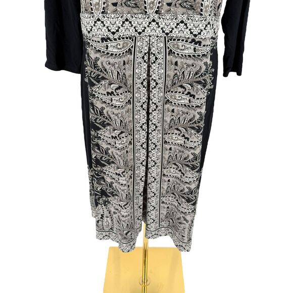 J. Jill Paisley Dress Medium TALL Wearever Black Gray Pleated 3/4 Sleeve Stretch - Picture 5 of 13